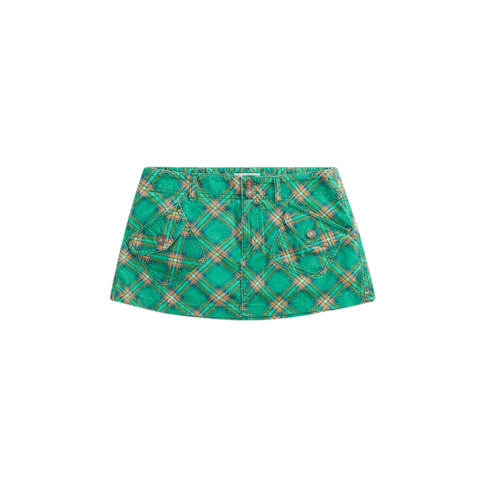 ERL Women's Printed Corduroy Skirt - ERL Green Plaid