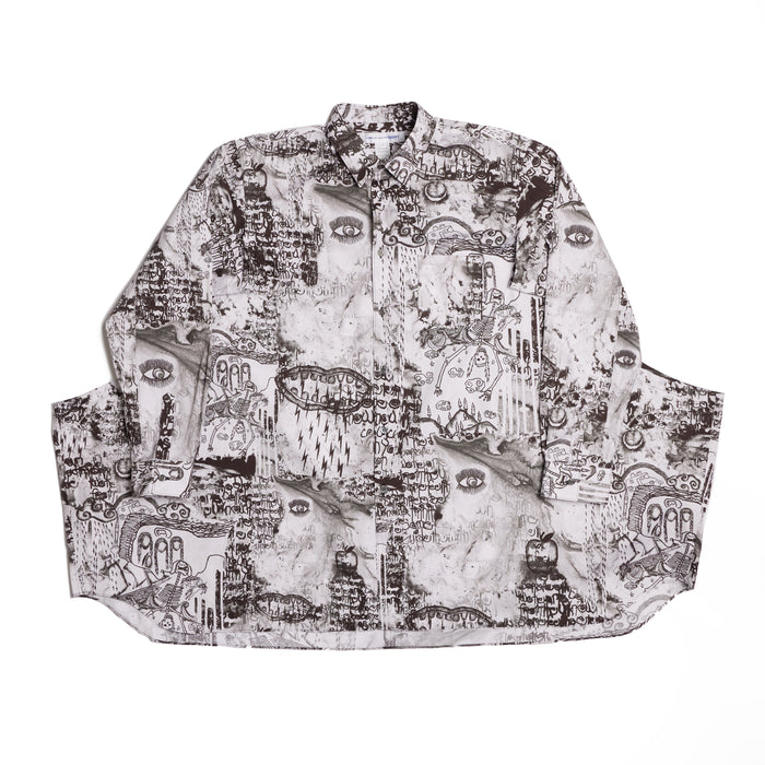 COMME des GARÇONS Men's Woven Graphic Print Cut-Out Long Sleeve Shirt