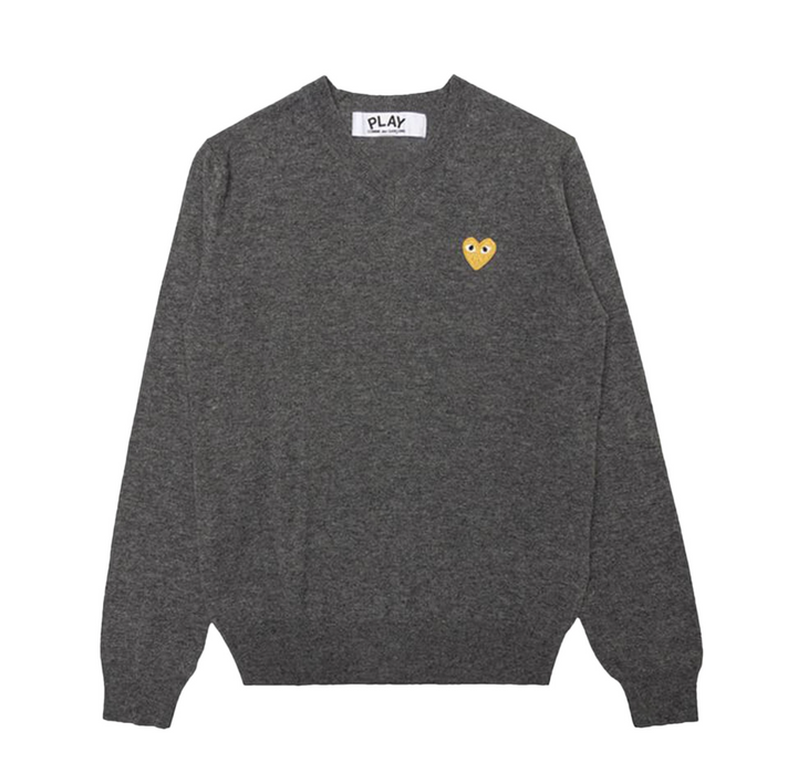 COMME des GARÇONS PLAY Gold Heart V-Neck Sweater - Grey