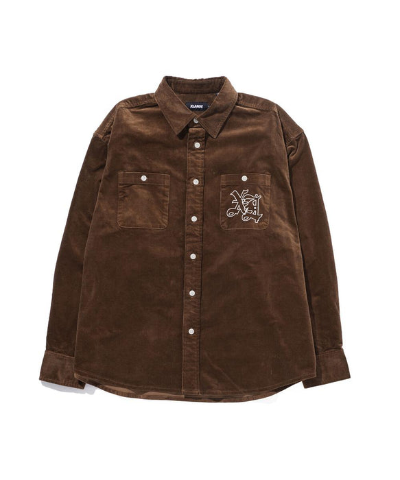 Men's XLARGE Old English Logo Corduroy Shirt - Brown
