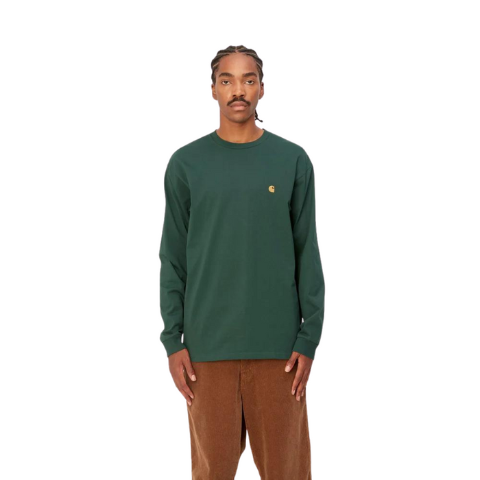 Men's Carhartt WIP L/S Chase T-Shirt - Discovery Green/Gold