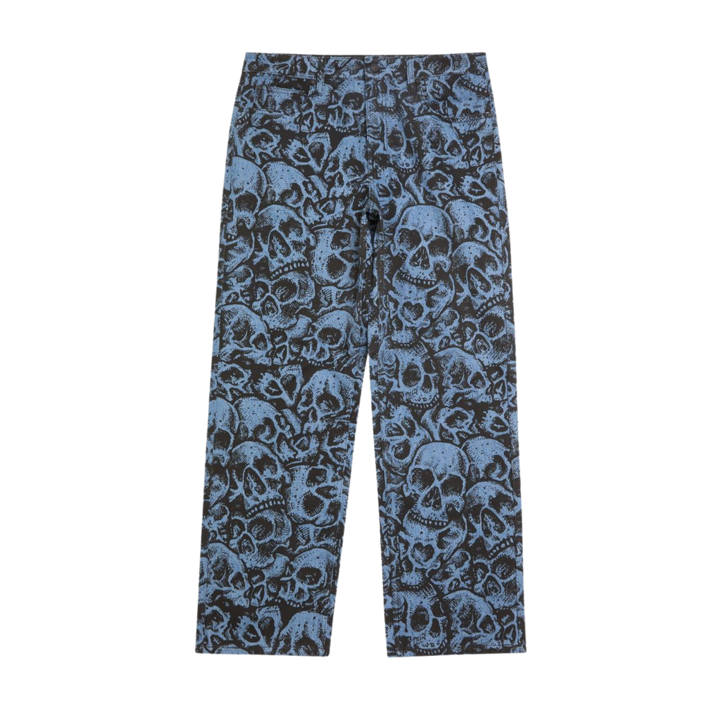 Babylon Skulls Denim Pant - Skull Print Blue