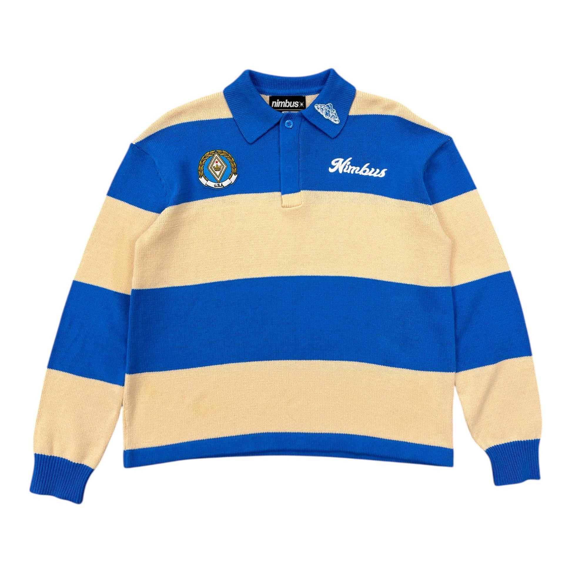 Nimbus Knit Rugby Polo - Blue/Cream