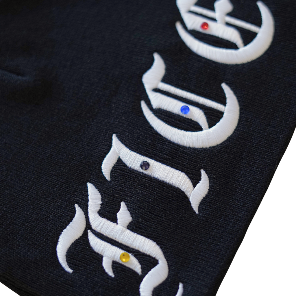FICE Jewel Embroidered Skull Cap -  Black/White/Multi