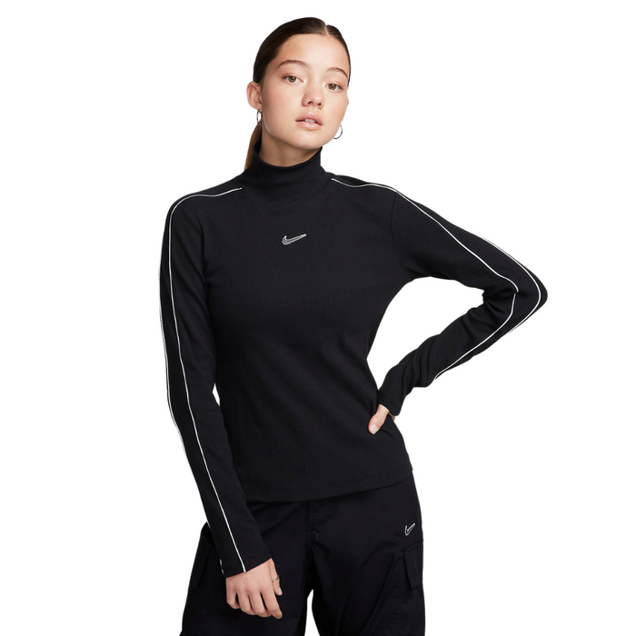 Women's Nike Sportswear Long-Sleeve Mock Neck Top - Black/White