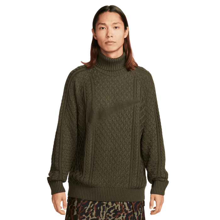 Men's Nike Life Cable Knit Turtleneck Sweater - Cargo Khaki