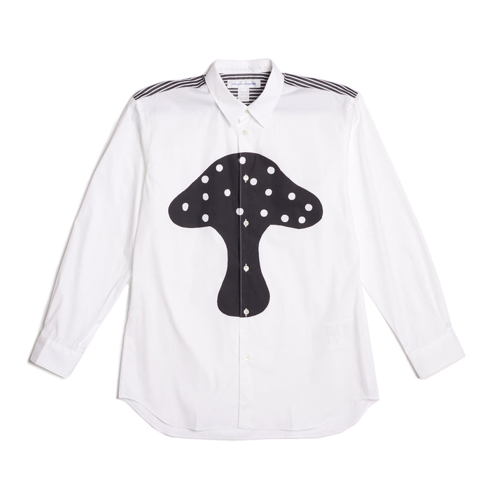 COMME des GARÇONS Men's Black Mushroom Graphic Cotton Poplin Shirt