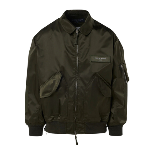 comme des garçon homme jacket COMME des GARÇONS Homme Satin Bomber Jacket - Green/Khaki