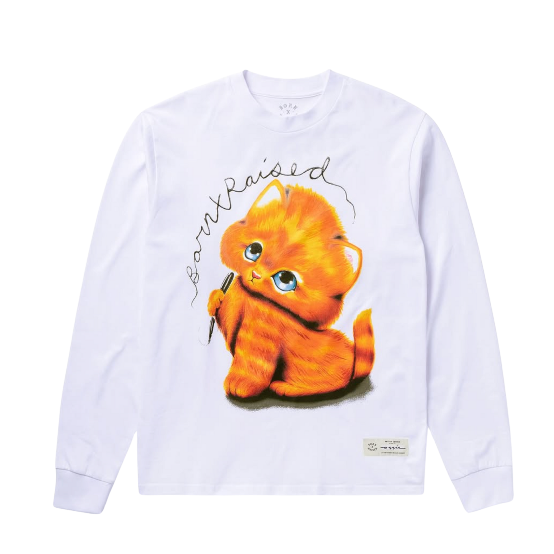 Born X Raised Kitty L/S Tee - White