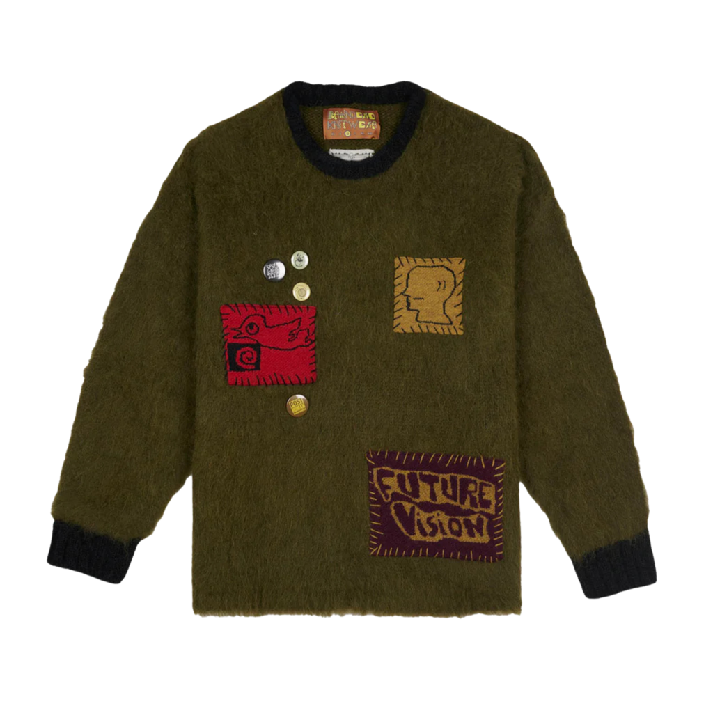 Brain Dead Future Vision Boxy Knit Sweater - Olive