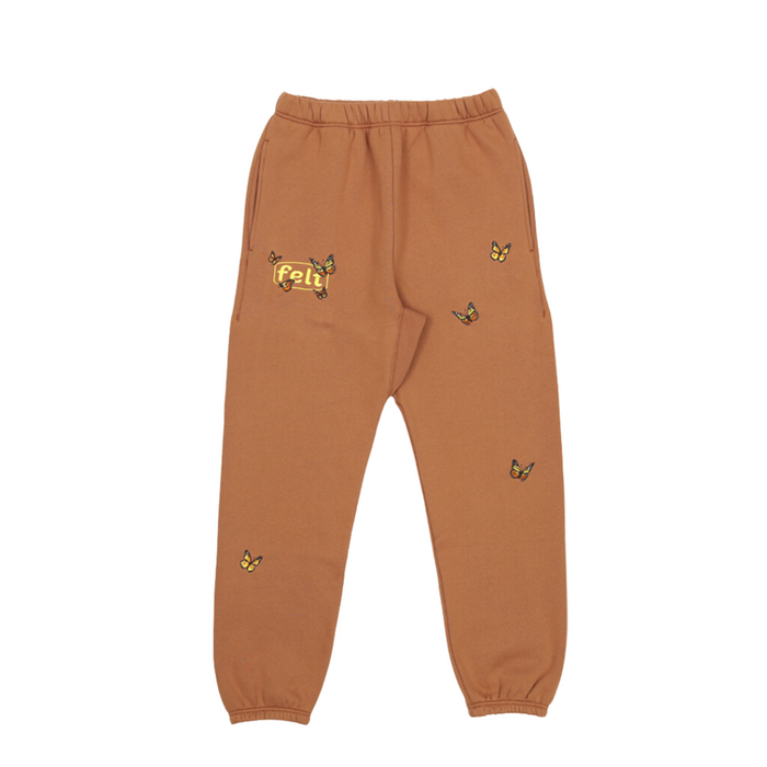 Felt Butterfly Embroidered Sweatpants - Bark