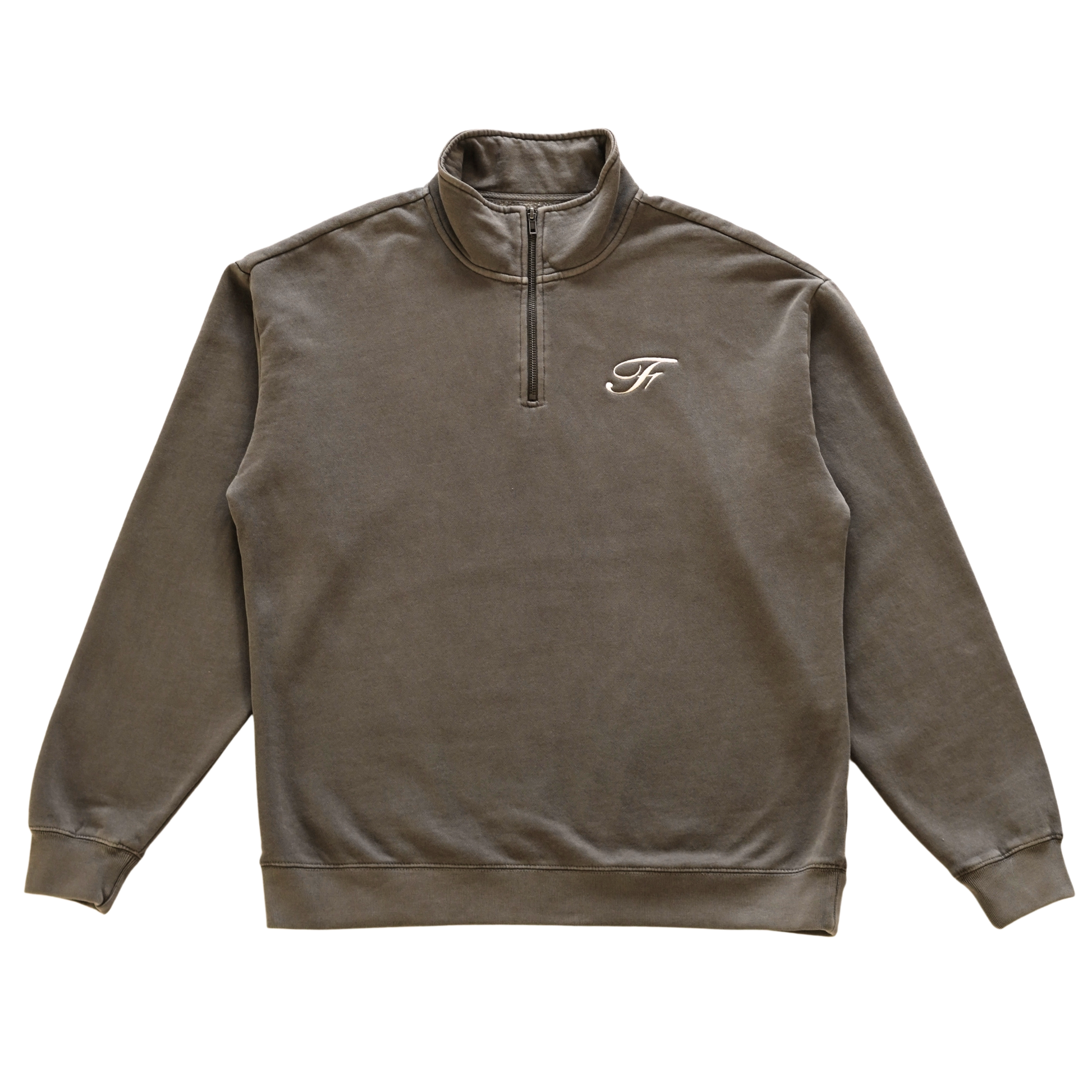 FICE Script Quarter Zip L/S Sweatshirt - Faded Grey/White