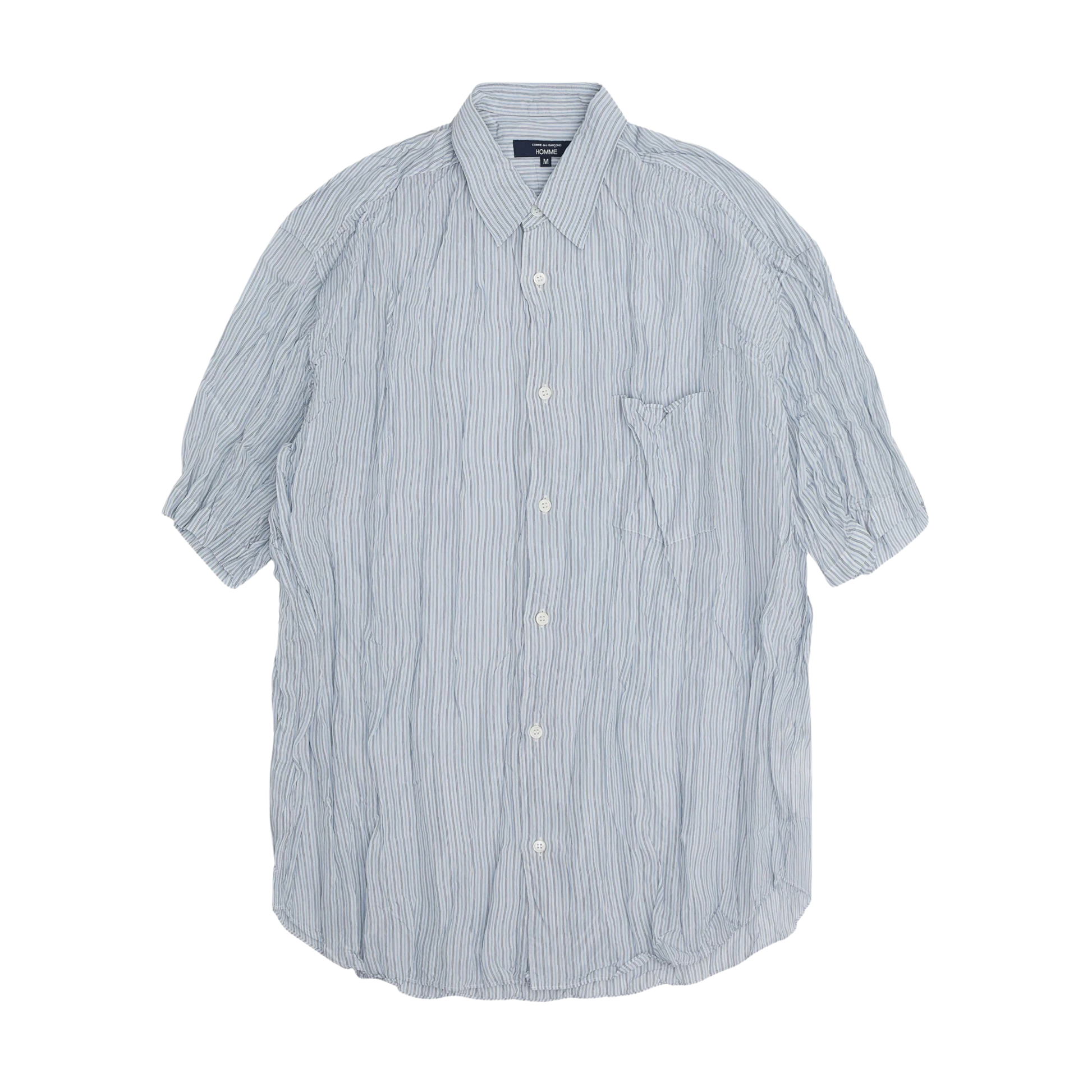 COMME des GARÇONS HOMME Men's Short Sleeve Crushed Shirt - Pale Blue Stripe