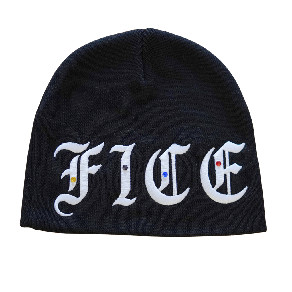 FICE Jewel Embroidered Skull Cap -  Black/White/Multi