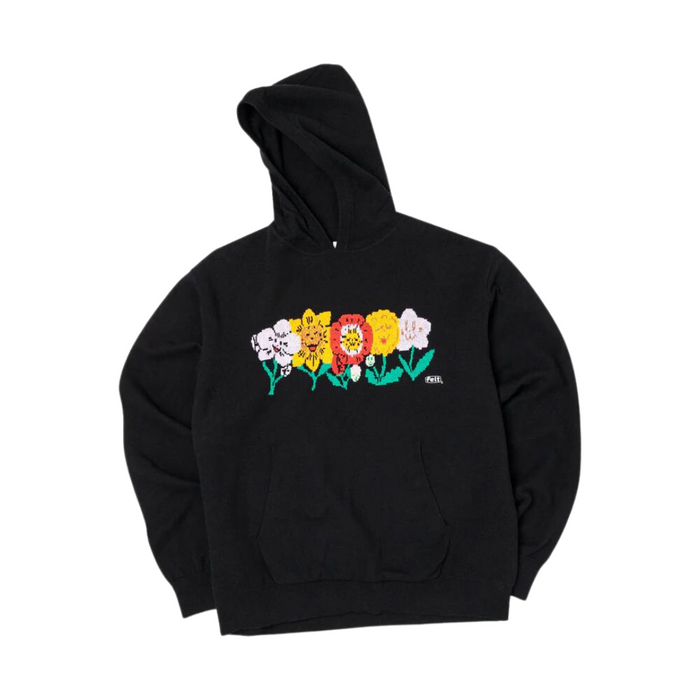 Felt Poppy Knit Hooded Sweatshirt - Black