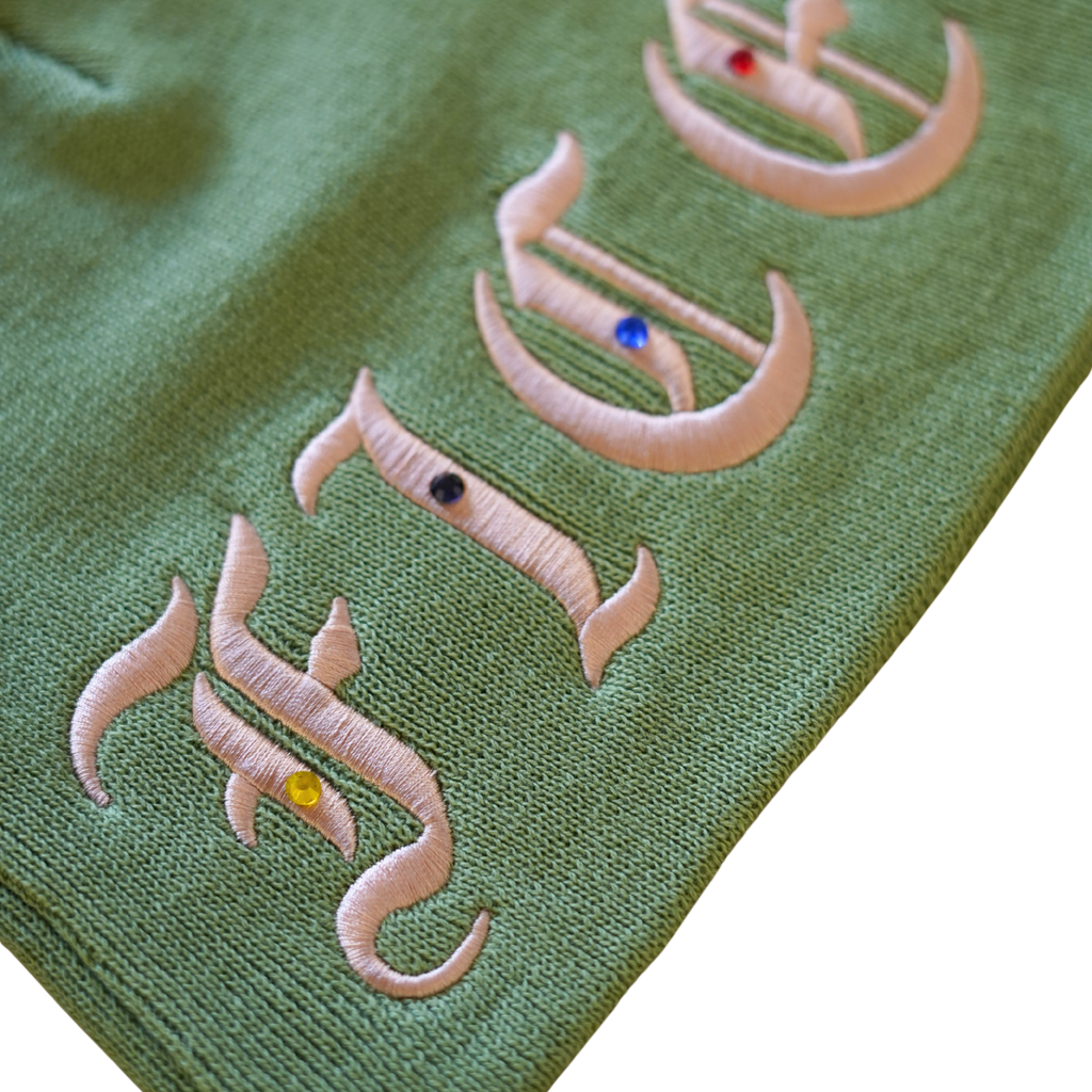 FICE Jewel Embroidered Skull Cap -  Pistachio/Cream/Multi