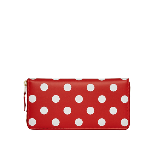 COMME des GARÇONS WALLETS Large Full Zip Leather Wallet - Red Polka Dot