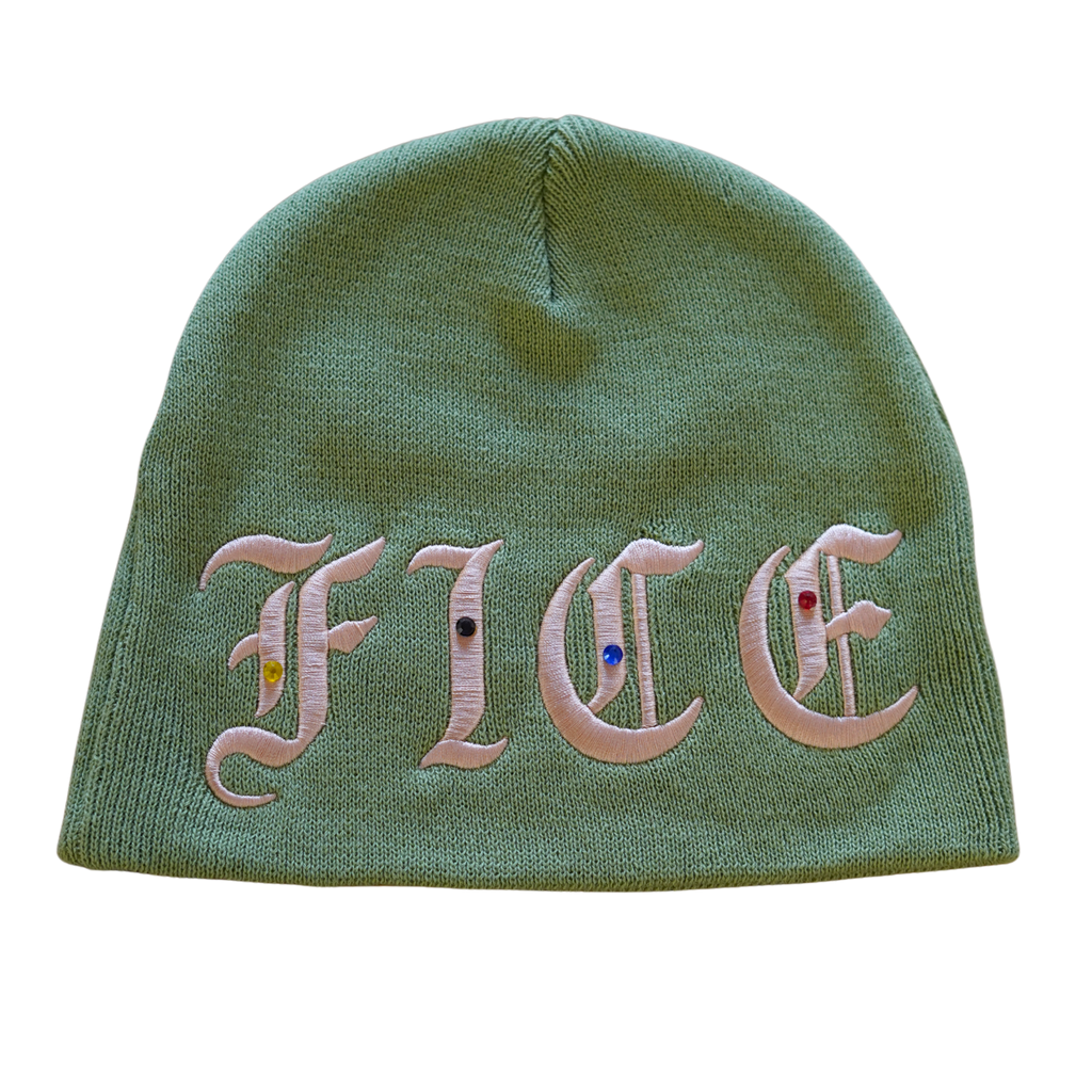 FICE Jewel Embroidered Skull Cap -  Pistachio/Cream/Multi
