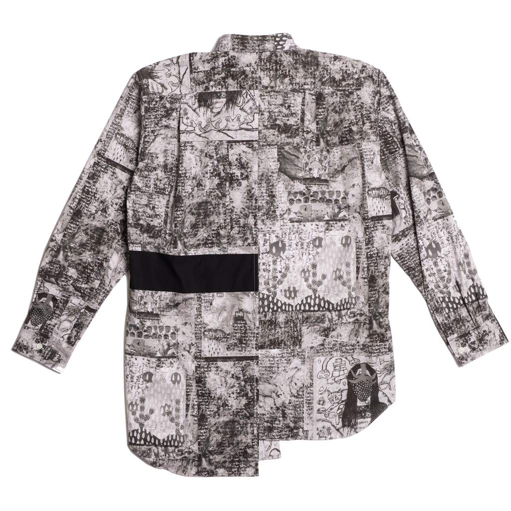 COMME des GARÇONS Men's Woven Graphic Print Asymmetrical Long-Sleeve Shirt