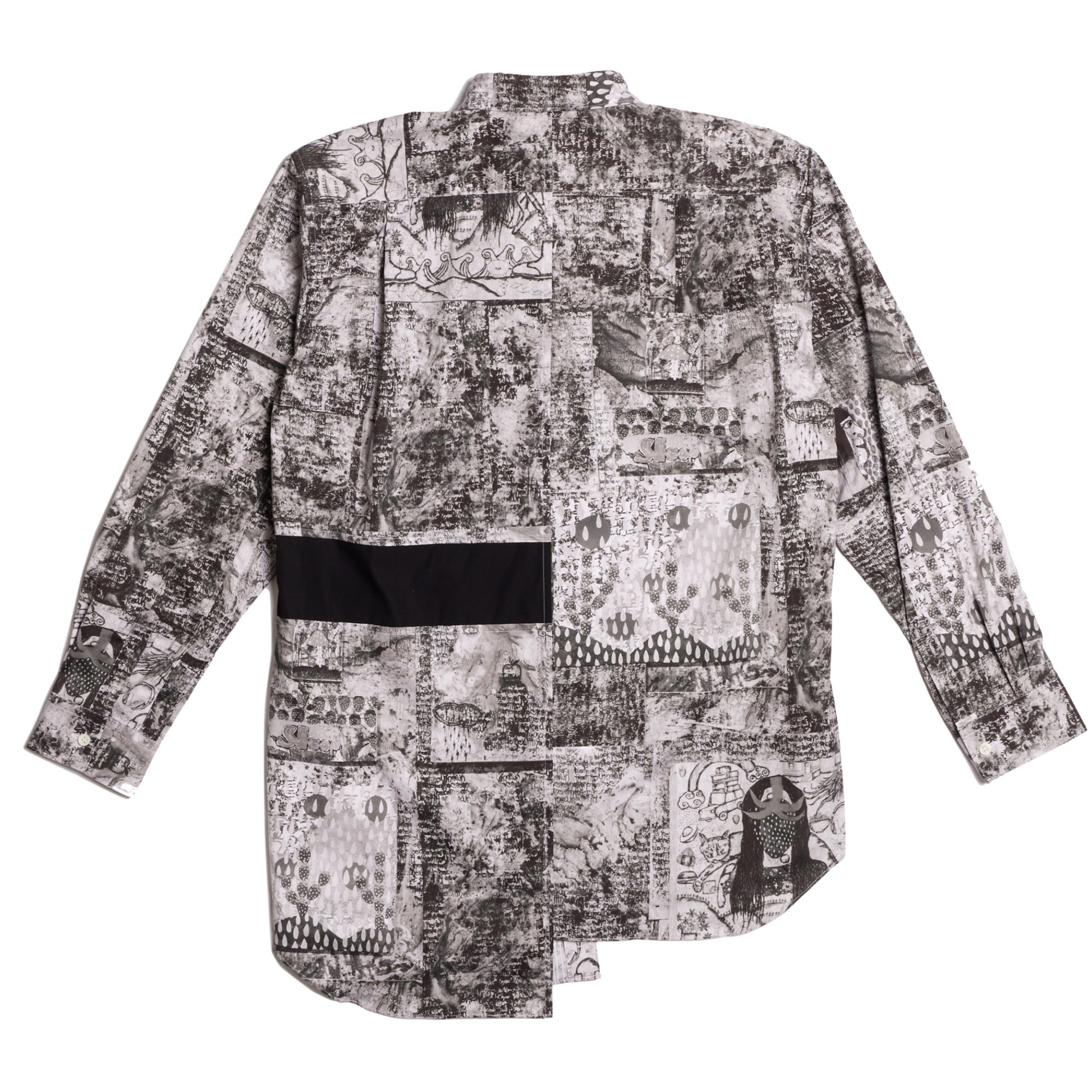 COMME des GARÇONS Men's Woven Graphic Print Asymmetrical Long-Sleeve Shirt