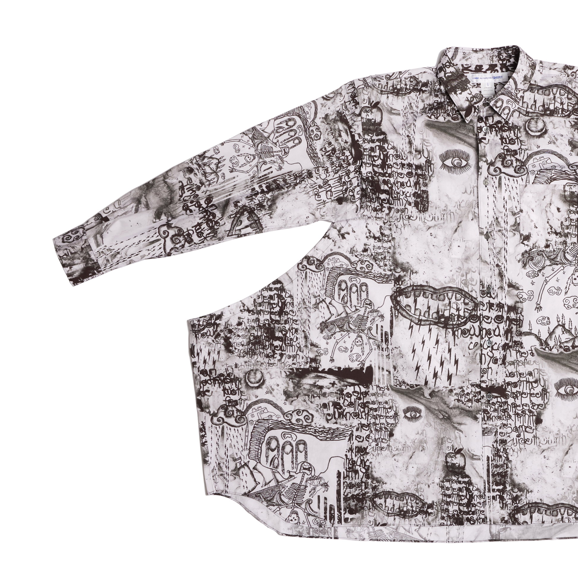 COMME des GARÇONS Men's Woven Graphic Print Cut-Out Long Sleeve Shirt