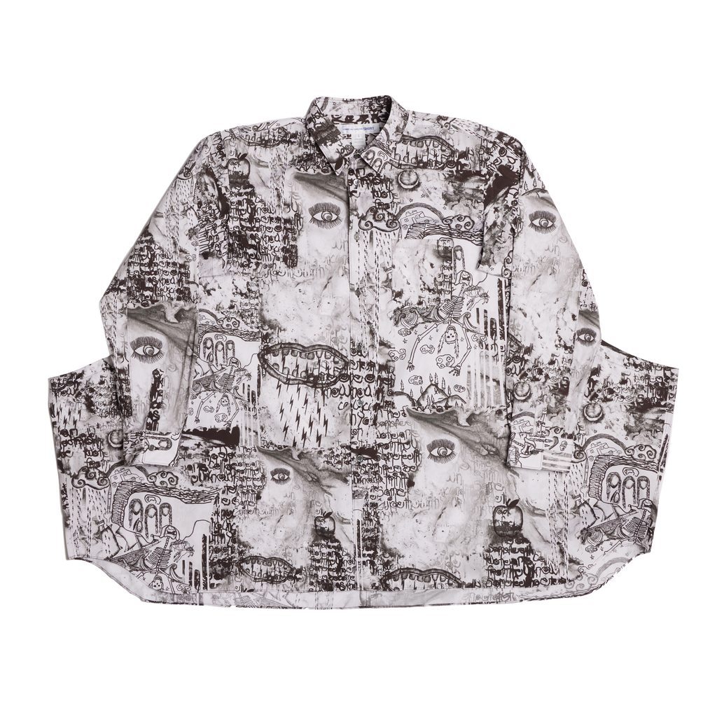 COMME des GARÇONS Men's Woven Graphic Print Cut-Out Long Sleeve Shirt