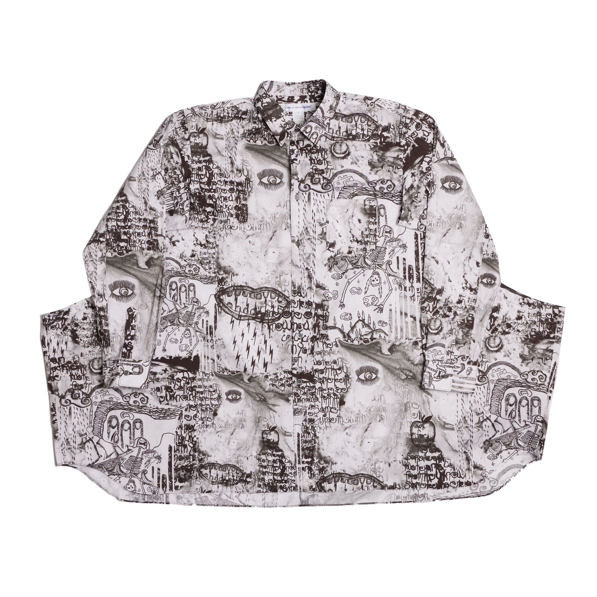 COMME des GARÇONS Men's Woven Graphic Print Cut-Out Long Sleeve Shirt