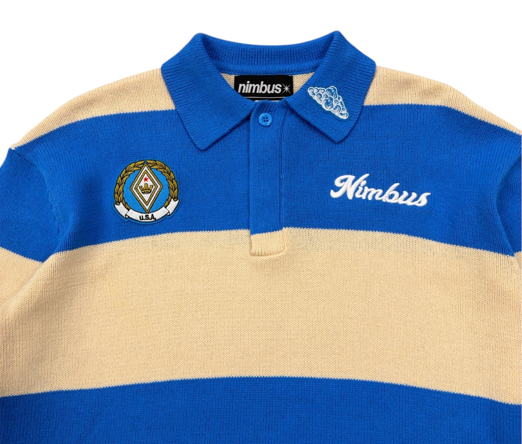 Nimbus Knit Rugby Polo - Blue/Cream