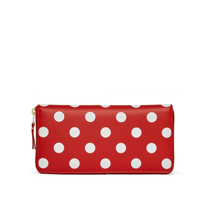 COMME des GARÇONS WALLETS Large Full Zip Leather Wallet - Red Polka Dot