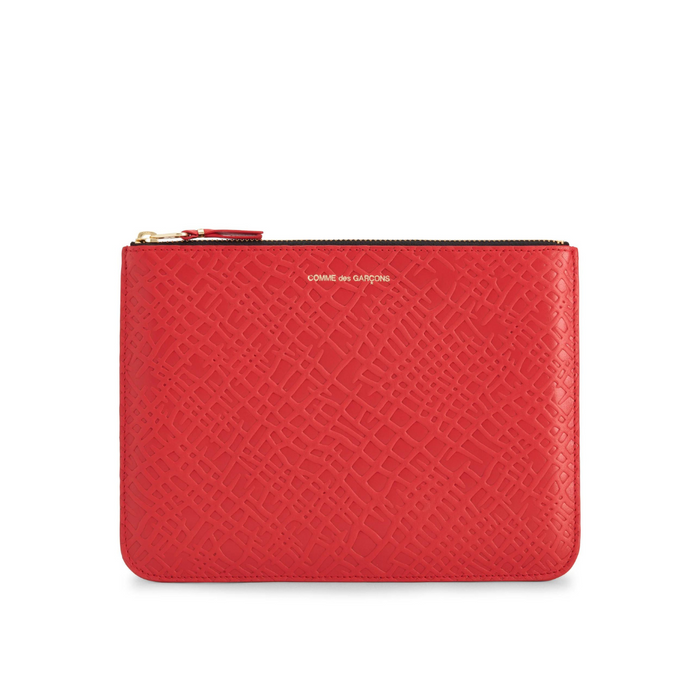 COMME des GARÇONS Embossed Roots Large Zip Pouch - Red