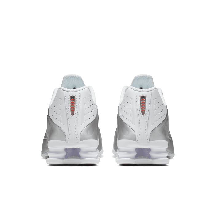 Women's Nike Shox R4 - White/White/Metallic Silver/Max Orange