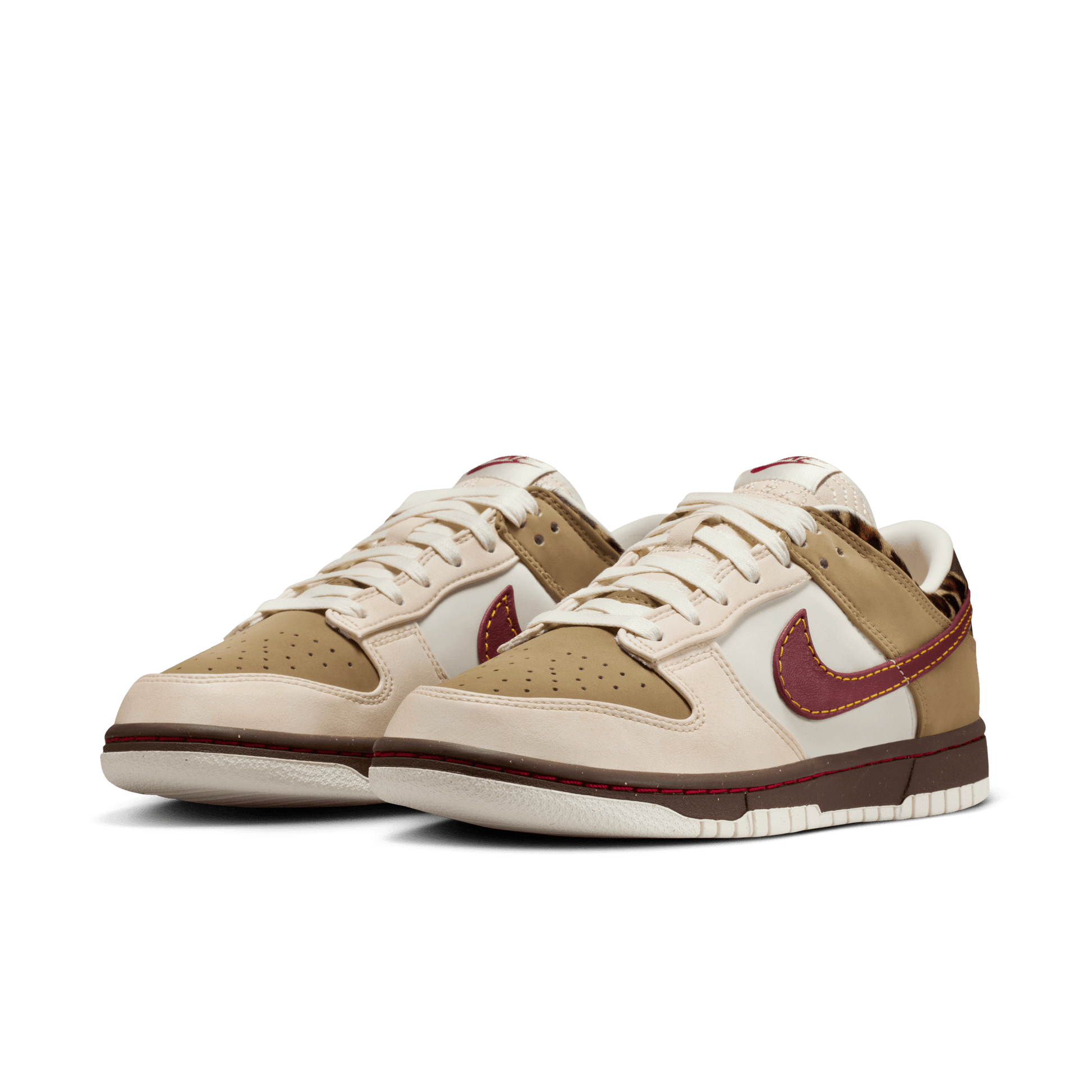 Women's Nike Dunk Low "Khaki Leopard" - Khaki/Team Red/Baroque Brown/Pearl White