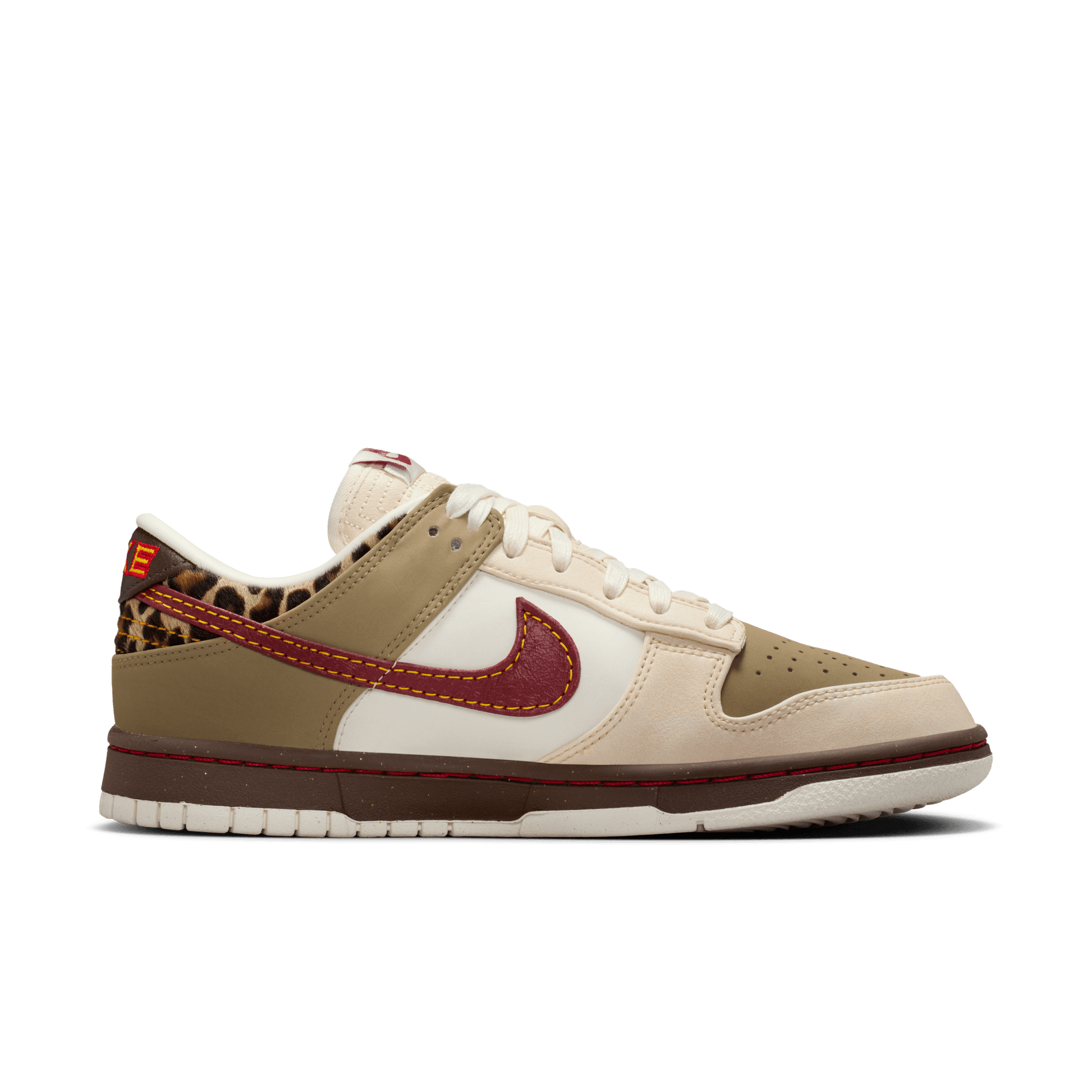 Women's Nike Dunk Low "Khaki Leopard" - Khaki/Team Red/Baroque Brown/Pearl White
