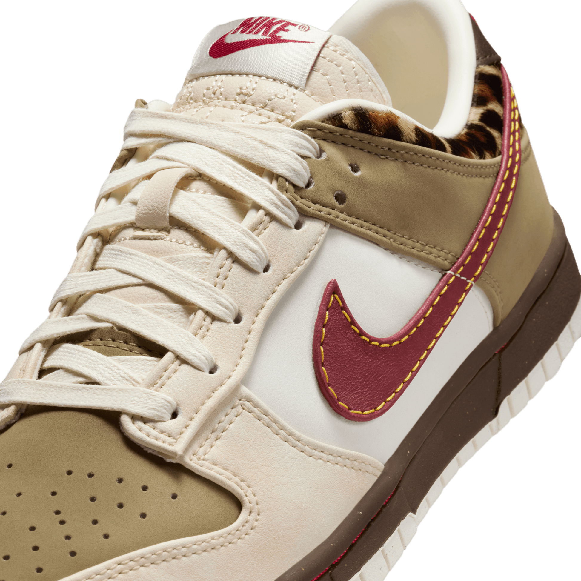 Women's Nike Dunk Low "Khaki Leopard" - Khaki/Team Red/Baroque Brown/Pearl White