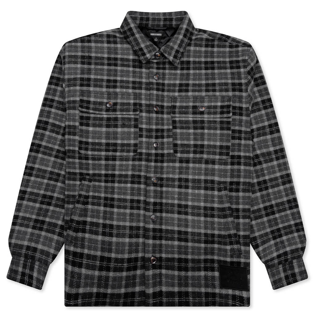 Born X Raised Embroidered Flannel Shirt Jacket - Grey/Black