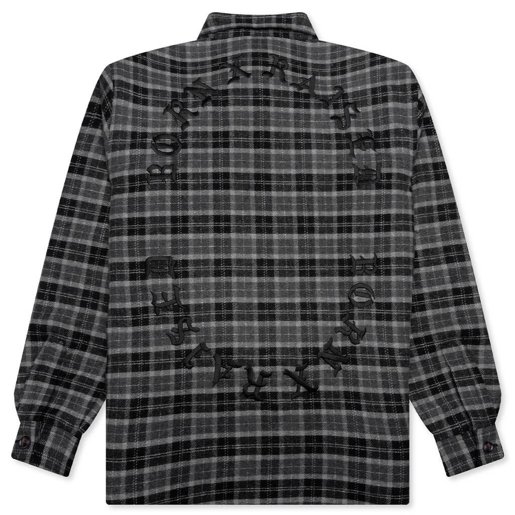 Born X Raised Embroidered Flannel Shirt Jacket - Grey/Black