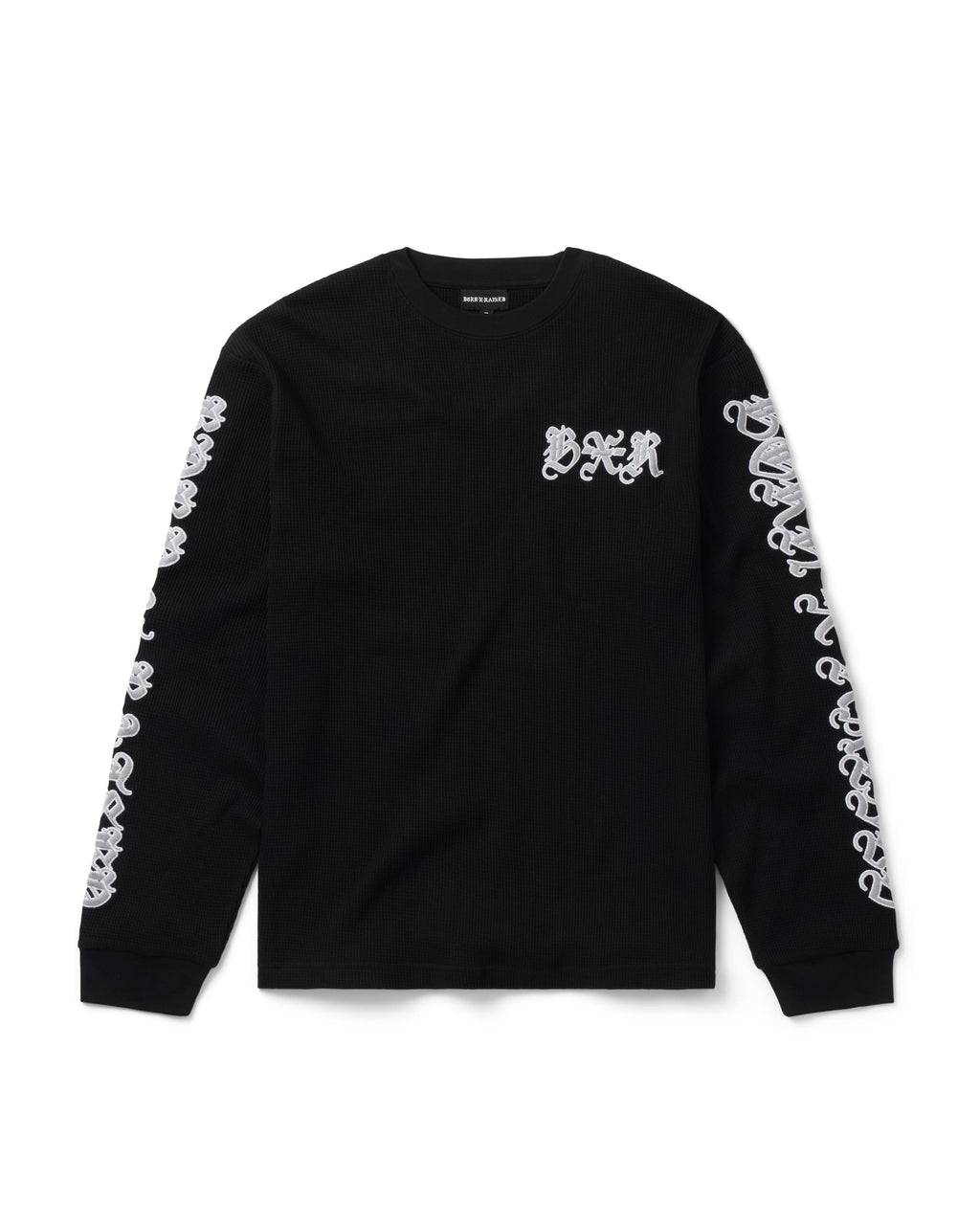 Born X Raised Gothic Embroidered Waffle Thermal - Black