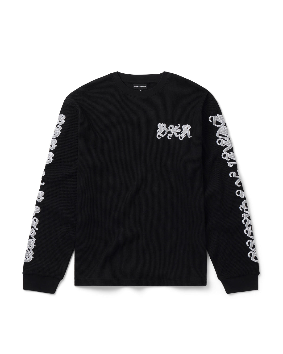 Born X Raised Gothic Embroidered Waffle Thermal - Black
