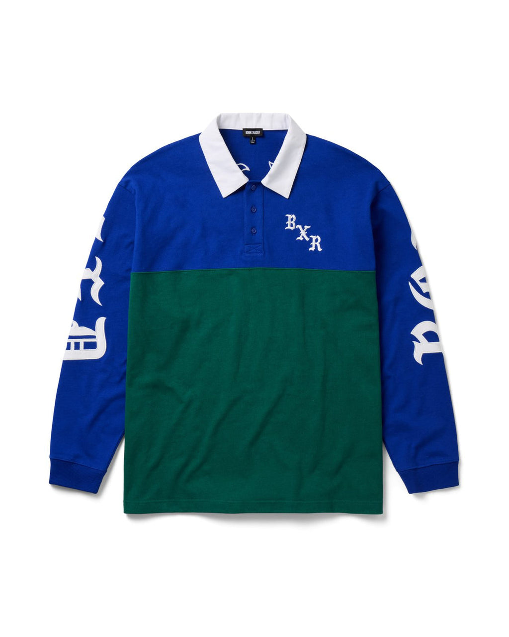 Born X Raised Color Blocked Rugby Shirt - Blue W/ Green