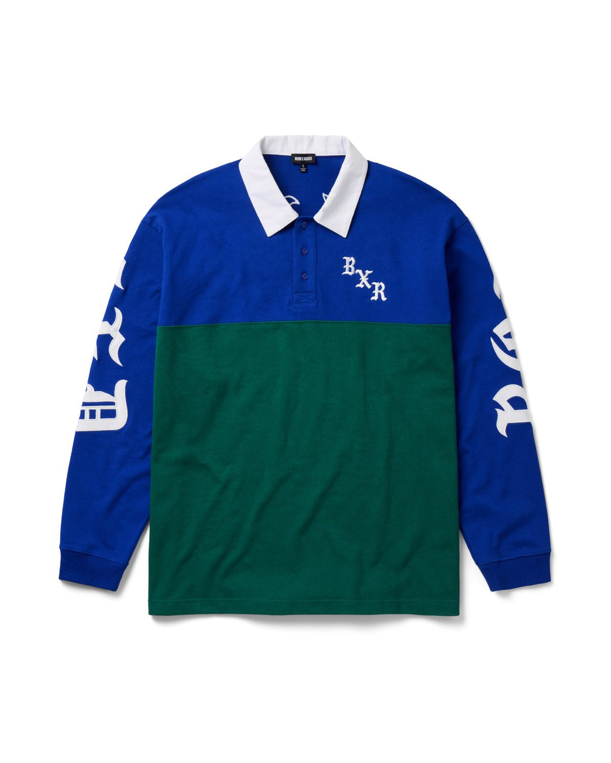 Born X Raised Color Blocked Rugby Shirt - Blue W/ Green