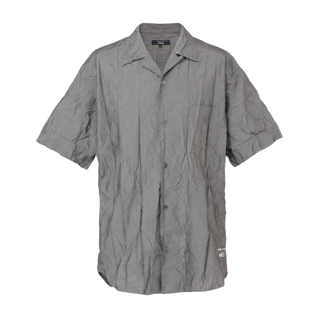 COMME des GARÇONS HOMME Men's Short Sleeve Crushed Logo Shirt - Charcoal