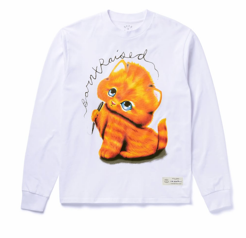 Born X Raised Kitty L/S Tee - White