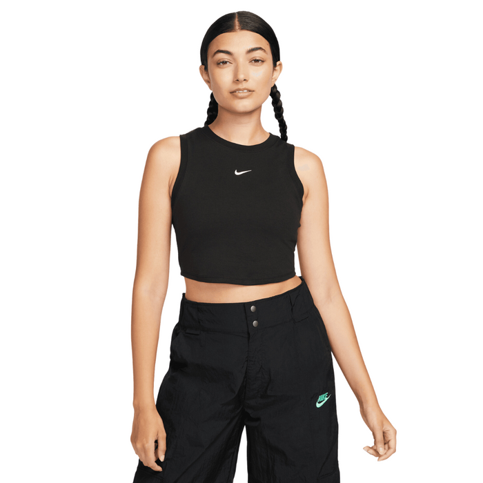 Women's Nike Sportswear Chill Knit Cropped Tank Top- Black/White