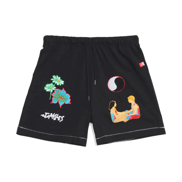 Jungles Connection Chenille Embroidered Jersey Shorts - Black