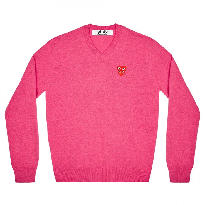 Women's COMME des GARÇONS PLAY Double Eye V Neck Sweater (Wool) - Pink