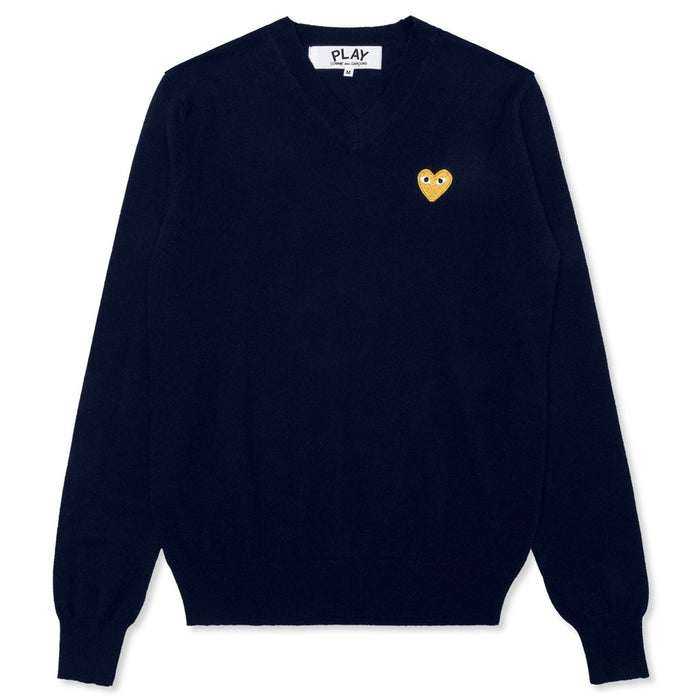 COMME des GARÇONS PLAY Gold Heart V-Neck Sweater - Navy